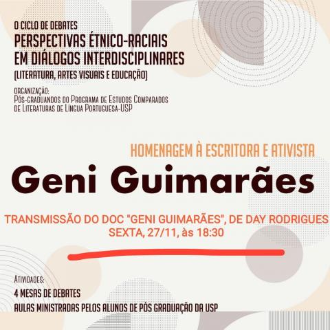 Banner de divulgação do evento Homenagem à Geni Guimarães