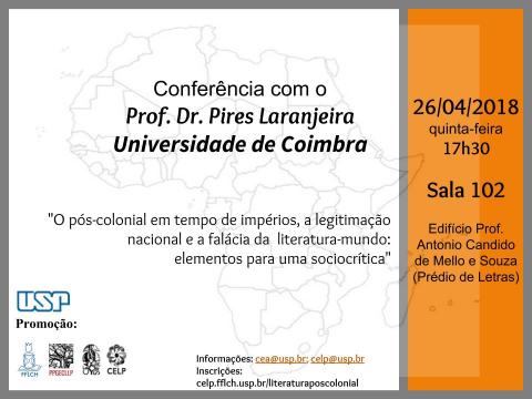 Cartaz de divulgação do evento, com um fundo branco e o desenho do mapa da África ao fundo e as informações em preto (presentes também na descrição da página).