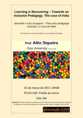 Banner de divulgação do evento, com fundo amarelo, uma imagem com objetos coloridos não identificados ao centro do banner, e informações escritas em preto, que estão presentes da descrição do evento na página.