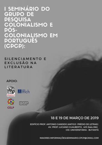 Cartaz de divulgação do evento, com informações presentes na descrição, fundo cinza e a imagem de uma mulher com a cabeça abaixada, onde conseguimos ver sua nuca e ombro esquerdo.