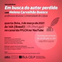 Cartaz do evento com informações presentes na descrição. Fundo vermelho e um desenho de uma caneta de pena